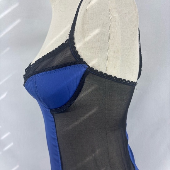 Victoria Secret Sexy Little Things Royal Blue Black Mesh Corset Bra 34B Lingerie - Picture 4 of 11